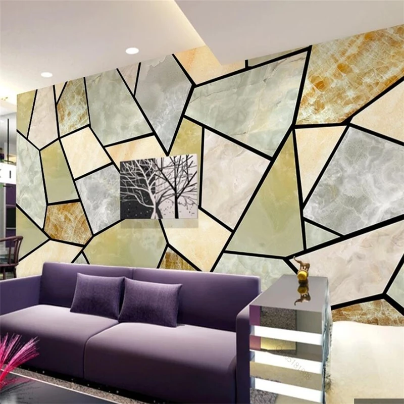 wellyu Customized large mural 3D wallpaper modern minimalist marble geometric lines TV background living room bedroom wallpaper