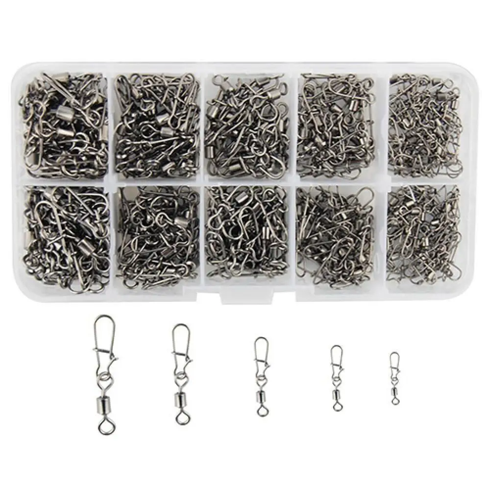 

210 Pcs/set Rolling Swivel Fast-lock Snap Ball Bearing Fishing Connector Swivel Clasp Metal Carabiner Clip Swivel Clasp