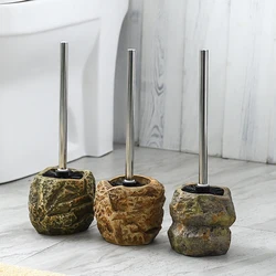 Free punching toilet brush retro stone   holder set creative bathroom cleaning ceramic long handle bath   WY606