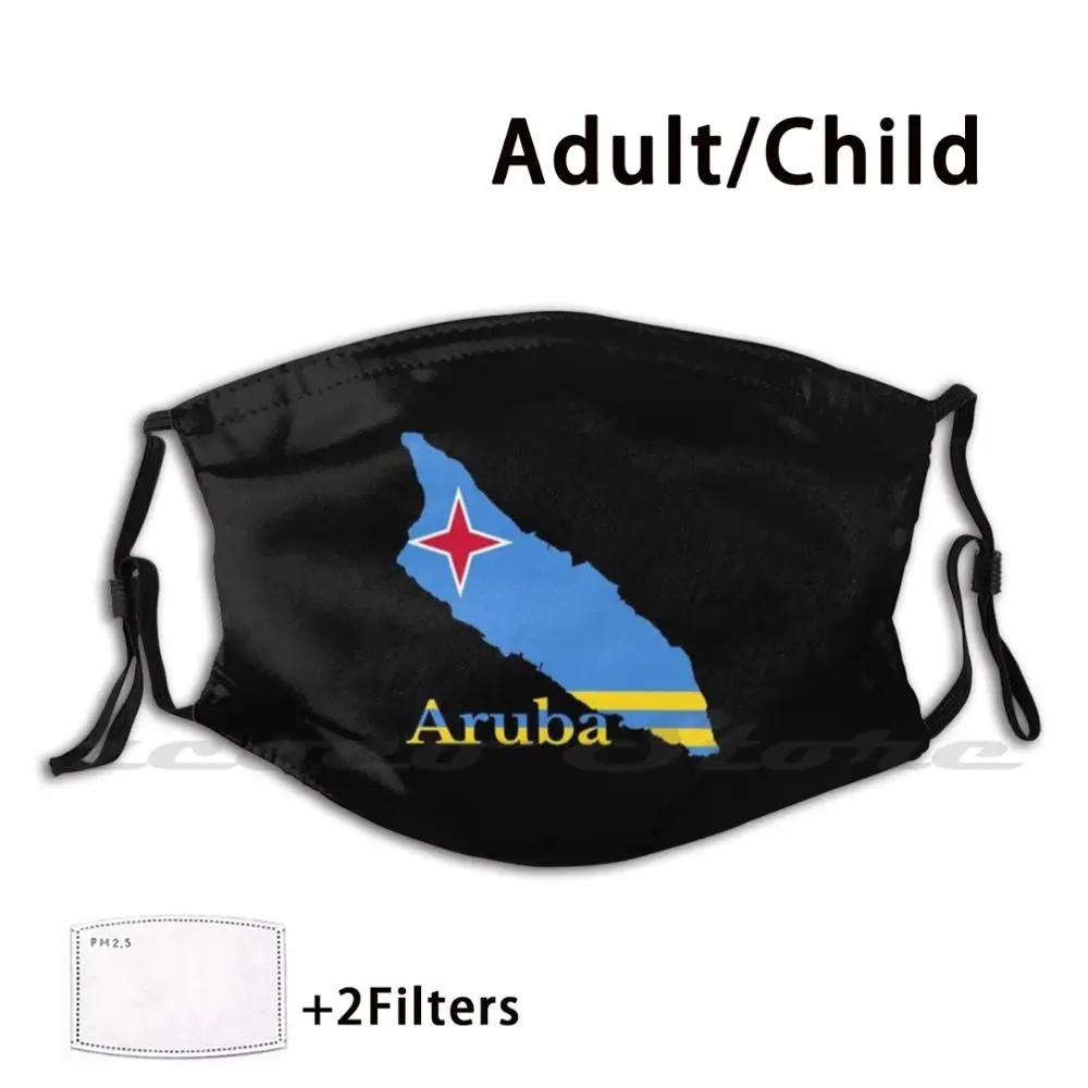 Aruba Map Flag Custom Pattern Washable Filter Pm2.5 Adult Kids Mask Aruba Map Aruba Flag Kingdom Of The Netherlands Aruban Flag