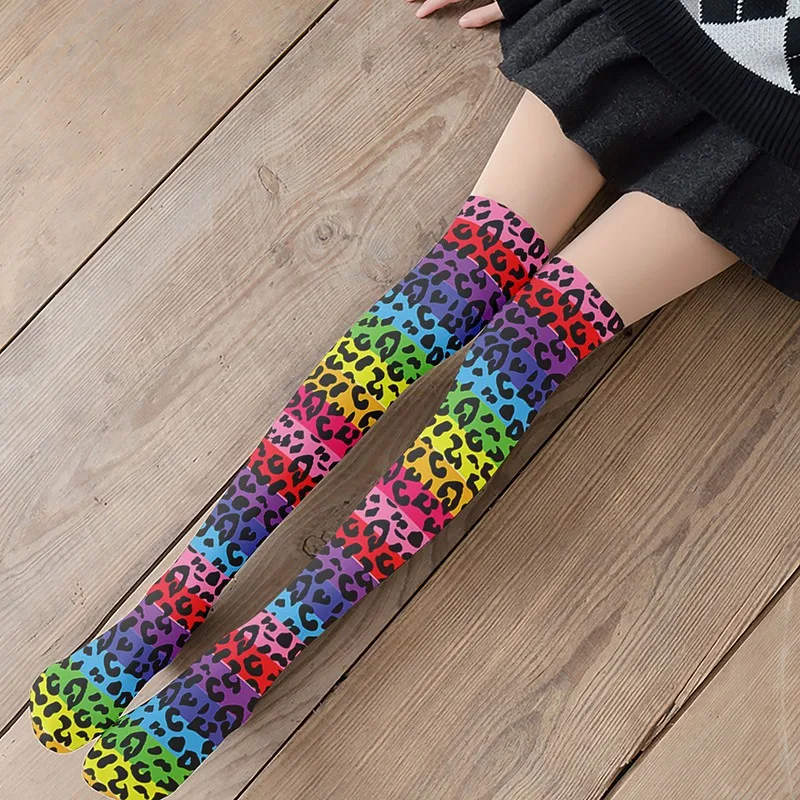 3D Pink Leopard Sexy Women Long Socks Fashion Compression Thin Over The Knee Girls Socks Soft Nylon Thigh High Sokken For Female