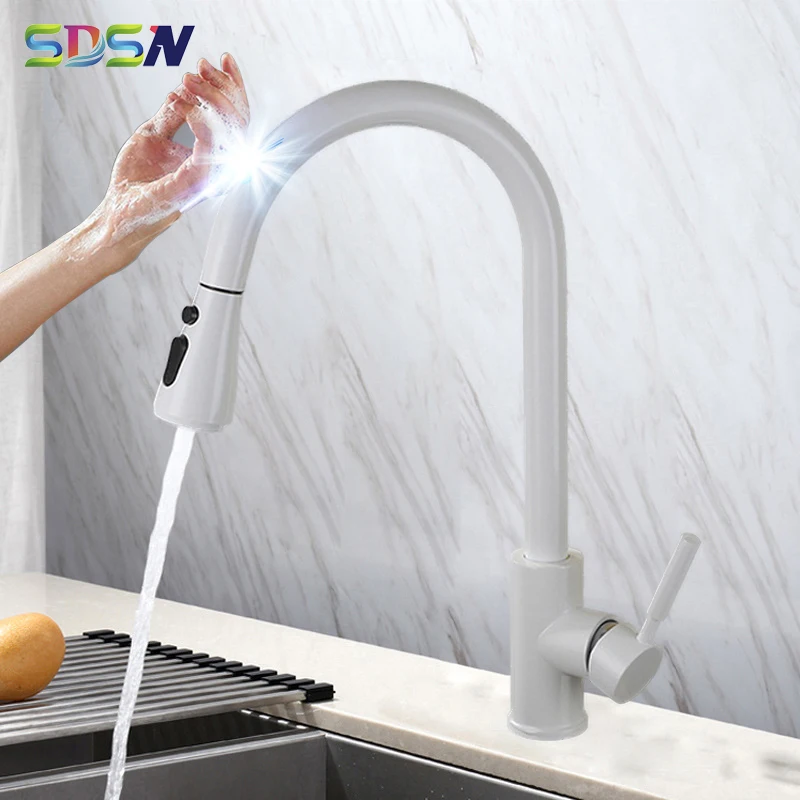 

Touch Faucet SDSN White Pull Out Kitchen Sink Faucet Stainless Steel Touch Kitchen Faucets Pull Down Sensor Kitchen Mixer Taps