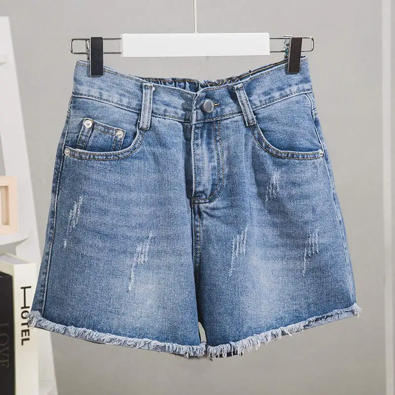 

L-4XL Plus Size Denim Shorts Women Blue Streetwear Jeans Biker Shorts Women High Waist Loose Wide Leg Casual Summer Shorts C7478