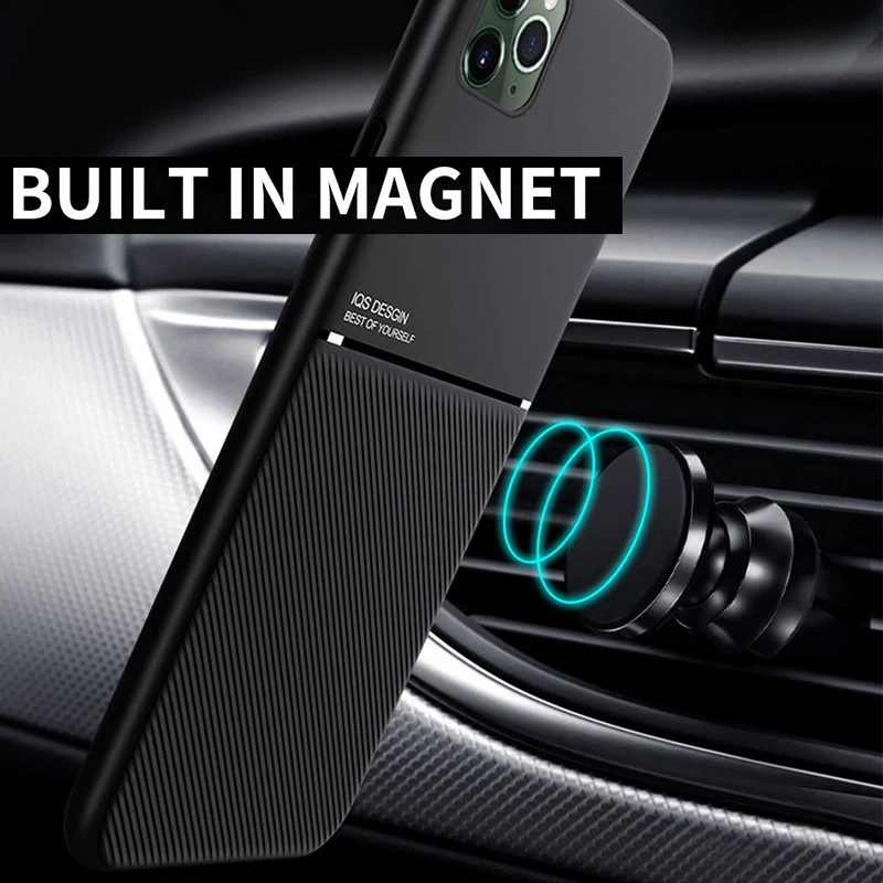 Magnetic Car Phone Case for iPhone 15 14 11 13 16 Pro MAX XR XS 12 Mini 7 8 Plus Built-in Magnet Metal Soft TPU Shockproof Cover