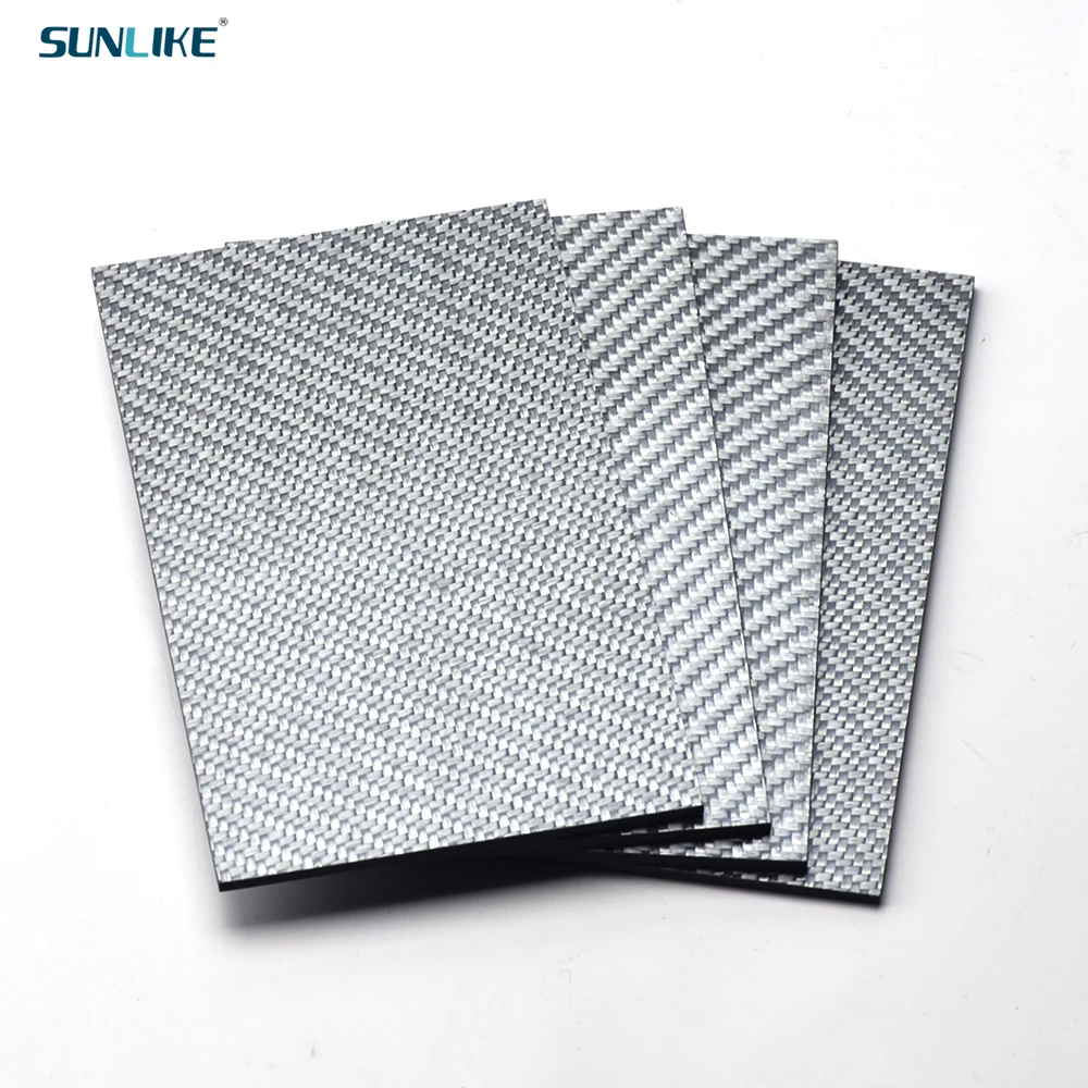 1 Piece Of 195x240mm 3K Color Carbon Fiber Board Panel Silver Twill Weave Pure Carbon Fiber Board Suitable For RC Model Material