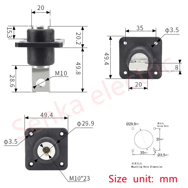 2pcs Red and Black 500A Battery Terminals Copper Terminals Positive and Negative Insulated Battery Through Wall Terminals