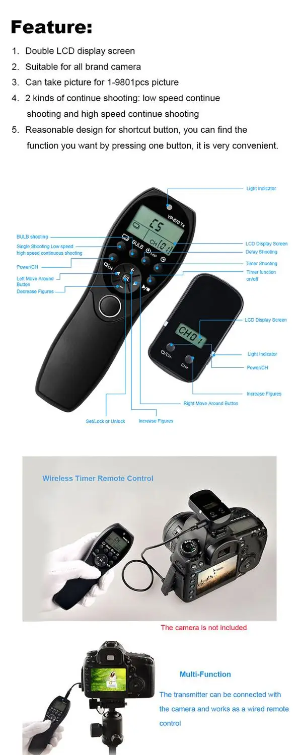 YP-870DC0 temporizador sem fio lcd e lançamento de obturador para cn sn dslr