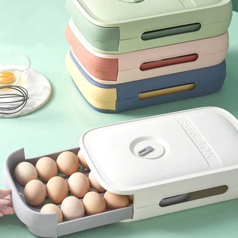 

Double-Layer Egg Storage Box Plastic Rolling Egg Organizer Rack Refrigerator Dedicated Fresh-Keeping Box Drawer Type Egg Tray