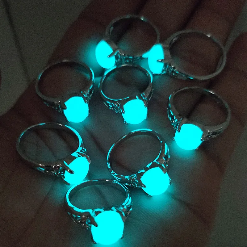 Silver-color Glow In The Dark Finger Rings Luminous Stone Ring Women Men Fluorescent Glowing Jewelry