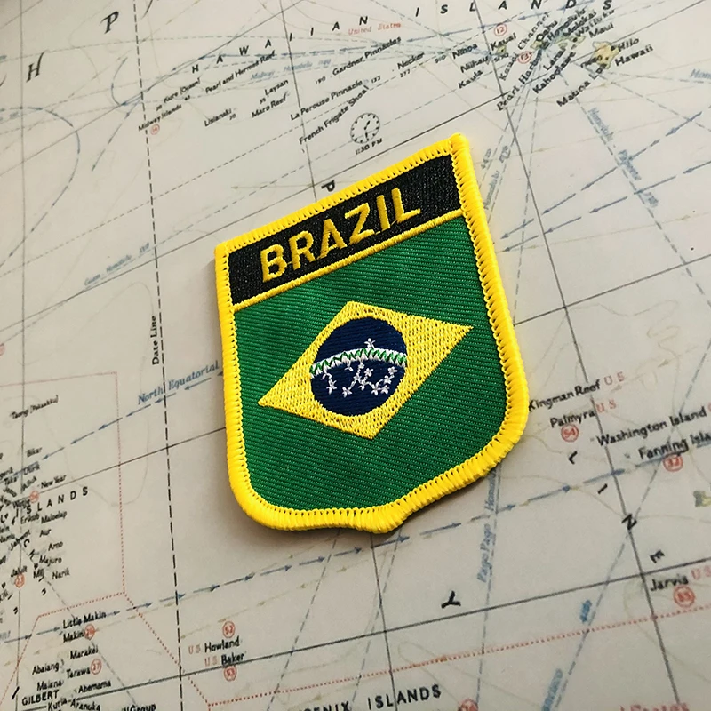 BRAZIL National Flag Embroidery Patches Badge Shield  And Square Shape Pin  One Set  On The Cloth Armband   Backpack  Decoration