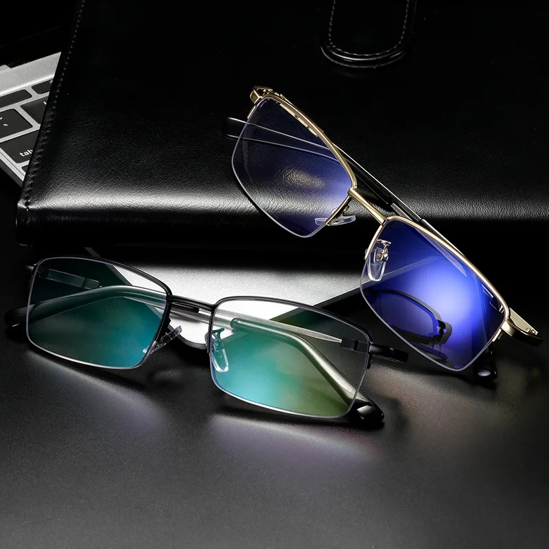 Anti Blue Light Reading Glasses for Men Business Office Classic Women Memory Titanium Alloy Half Frame Presbyopic Glasses