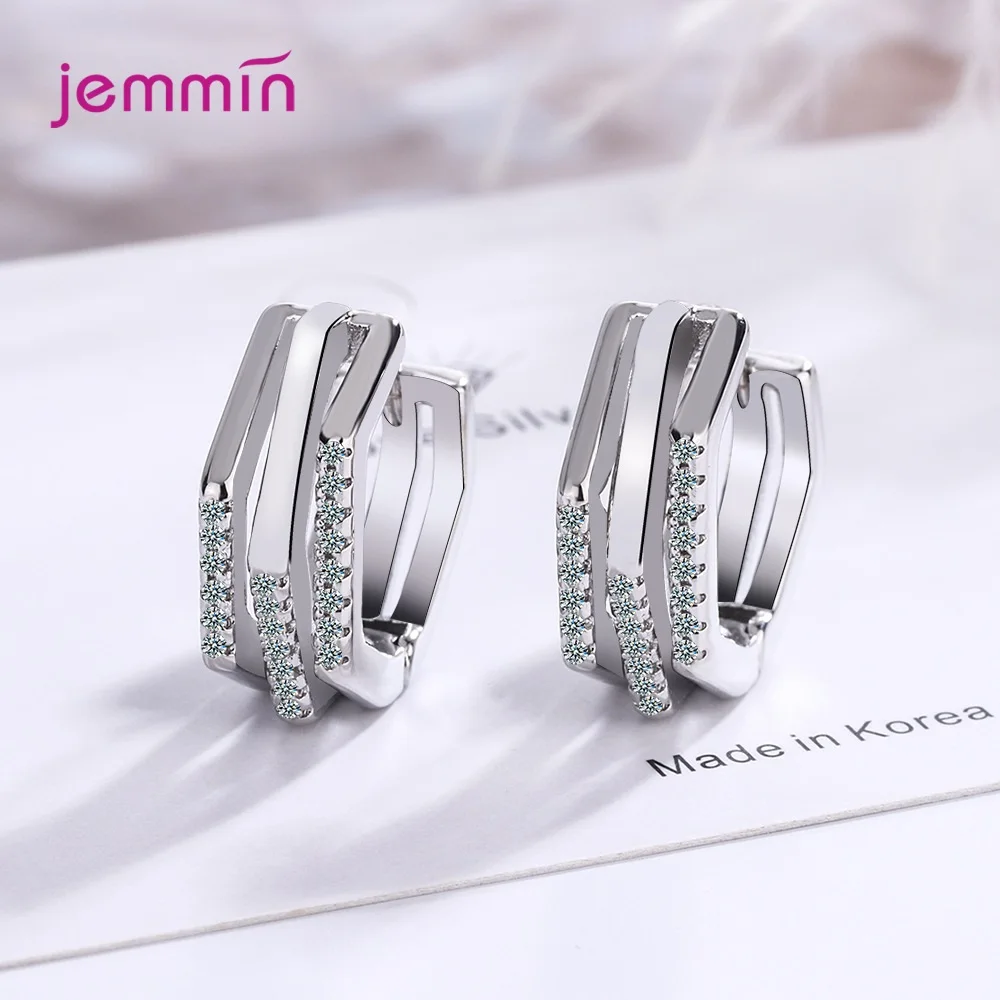 925 Sterling Silver Simple Geometric Statement Hoop Earrings For Women Girls CZ Cubic Zirconia Luxury Jewelry Wholesale