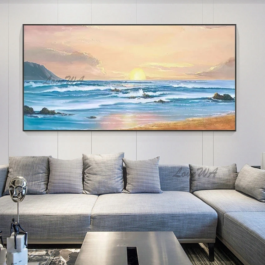 

No Framed Canvas Modern The Seaside Sunset Beautiful Landscape Painting Hotel Decoration Wall Art Home Decor New Style