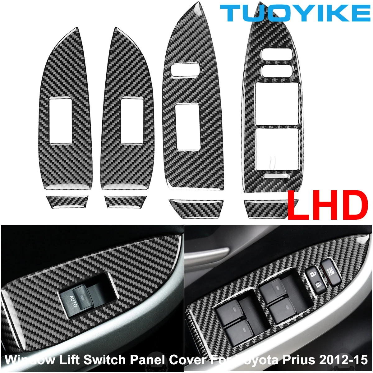 

LHD RHD Real Carbon Fiber Inner Interior Door Window Lift Switch Button Panel Cover Trim Sticker For Toyota Prius 2012-2015