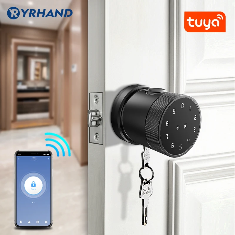 

Tuya APP Fingerprint Door Lock Digital Keyboard Smart Card Combination knob Lock For Home / Office / Hotel DIY Door Lock