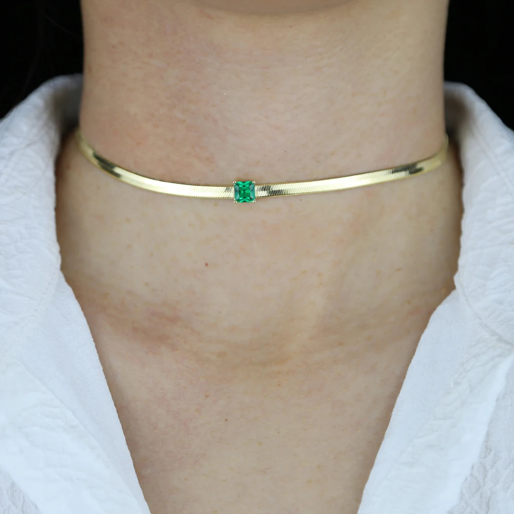 Colorful Square Birthstone Gold Color 4mm Herringbone Snake Chain Women Choker Chain Necklace 2026 New
