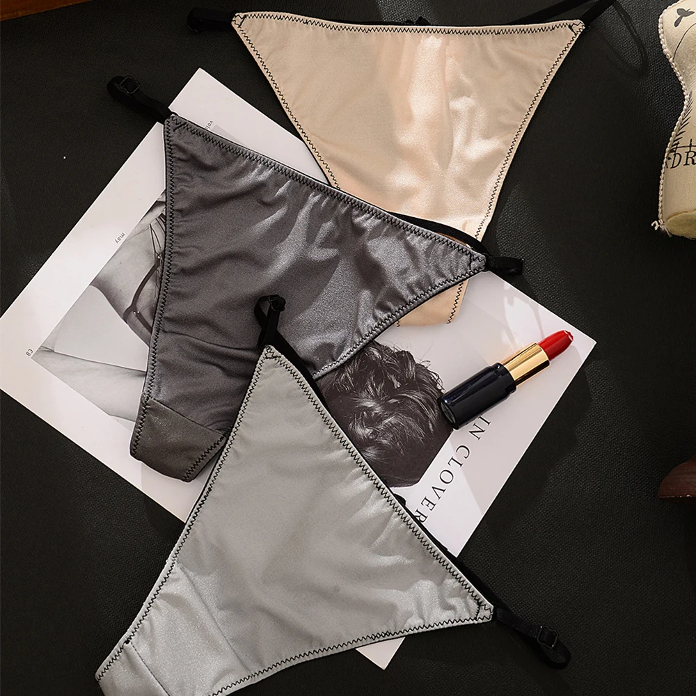 Tanga de cetim fio dental para mulheres, calcinha sem costura, cuecas de algodão, lingerie esportiva sexy, roupas íntimas de luxo