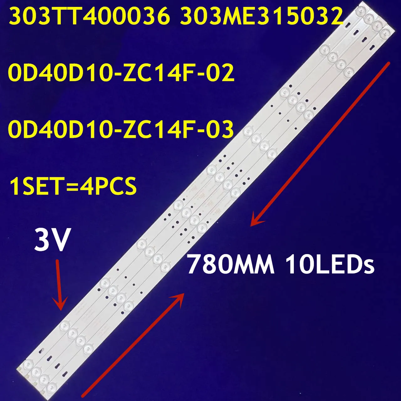 หลอดไฟแบล็คไลท์ LED 10ดวงสำหรับ L40F3302B LC40T440FL LE40F16 0D40D10-ZC14F-02 0D40D10-ZC14F-03 035-400-3528-D 303TT400035