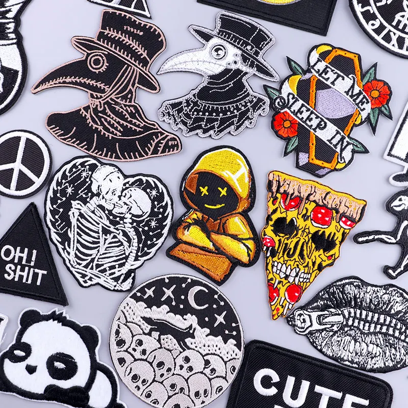 Patches On Clothes Stickers Hippie Rock Stripes Embroidered Patches For Clothing Iron On Patch Skull Biker Stripes for Jackets