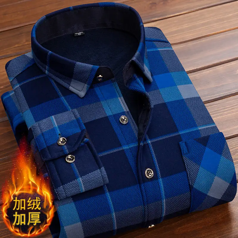 Men Fleece Shirt 2024 Autumn Winter Male Long Sleeve Plaid Shirt Thick Fleece Lined Soft Casual Flannel Warm Dress Shirt L-5XL