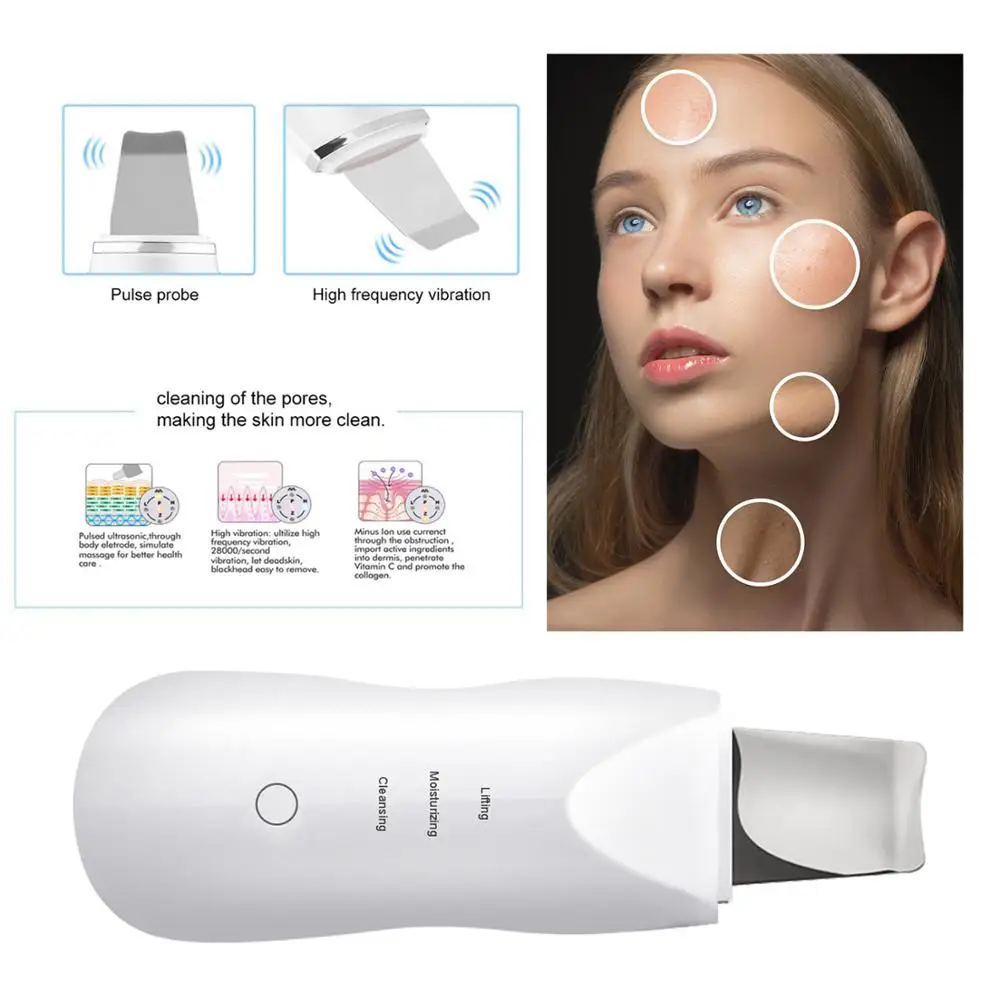 New Ultrasonic Skin Scrubber Vibrating Face Spatula Blackhead Remover Shovel Clean Cavitation Peeling Facial Lifting