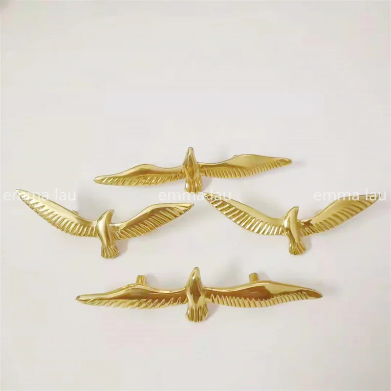 Large Seagull Shape Cabinet Door Handle Solid Brass Furniture Drawer Knobs Cupboard Pulls Gold Kitchen Art Cabinet Handles