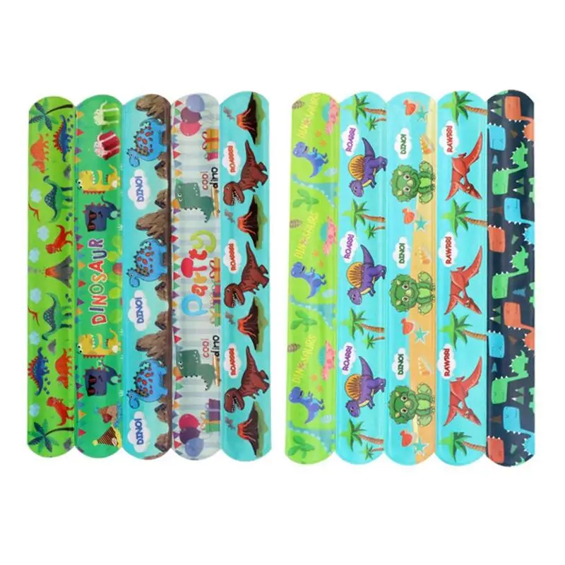 50pcs Cartoon Dinosaurs Animals Slap Bracelets Dinosaurs Theme Slap Bands Dinosaur Wristband Bracelet Kids Birthday Party Gifts