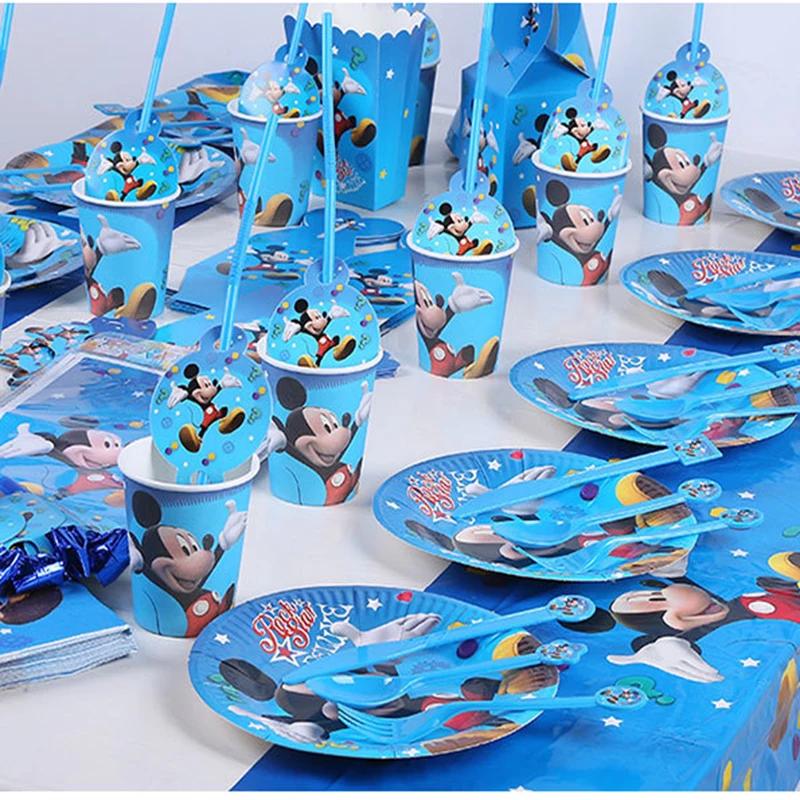 106pcs Mickey Mouse Disposable Tableware Set Kids Favor Happy Birthday Baby Shower Party Decorative Banner Cups Plates Supplies