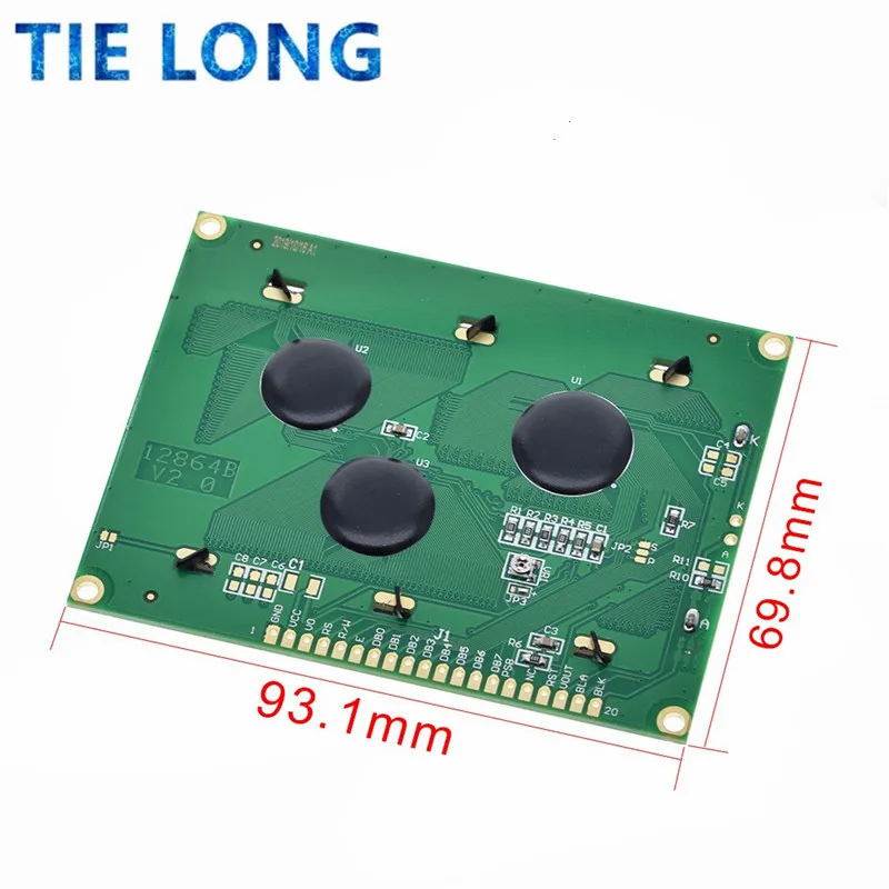 Modul LCD 128*64 Titik 5V Layar Biru 12864 LCD dengan Lampu Latar ST7920 Port Paralel LCD12864 untuk Arduino