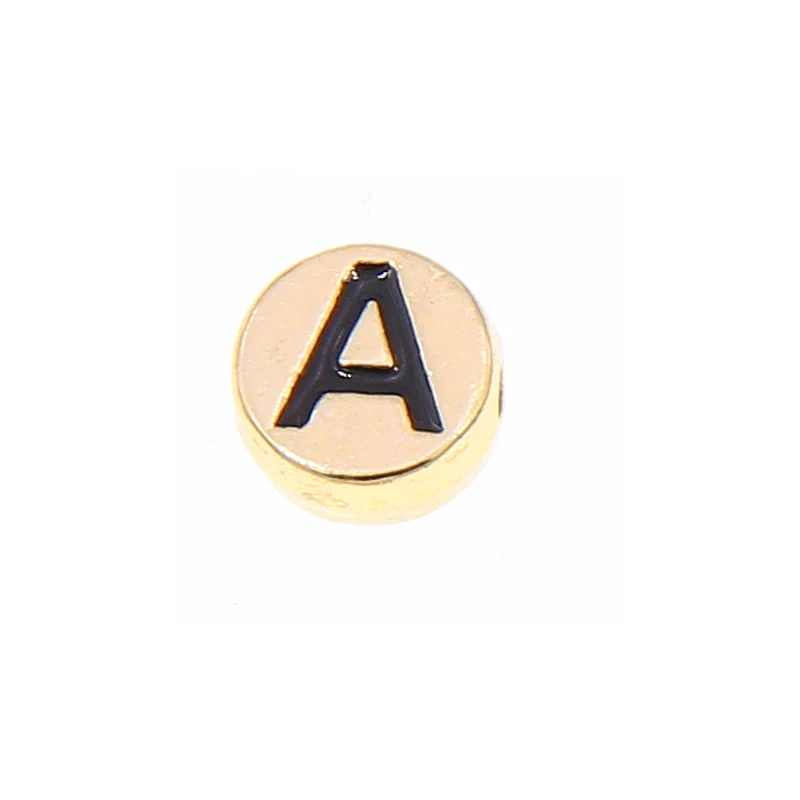10/26PCS Flat Round 4X8MM Gold Color Letter Beads Metal Alloy Enamel Alphabet Spacer Beads For Necklace Bracelet DIY Jewelry Mak image 4