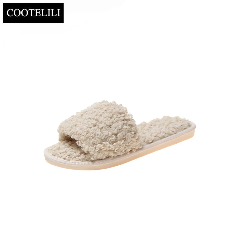 COOTELILI Fashion Women Slippers Home Indoor Plush Slippers Autumn Winter Female Flat Shoes Ladies Comfortable Fur