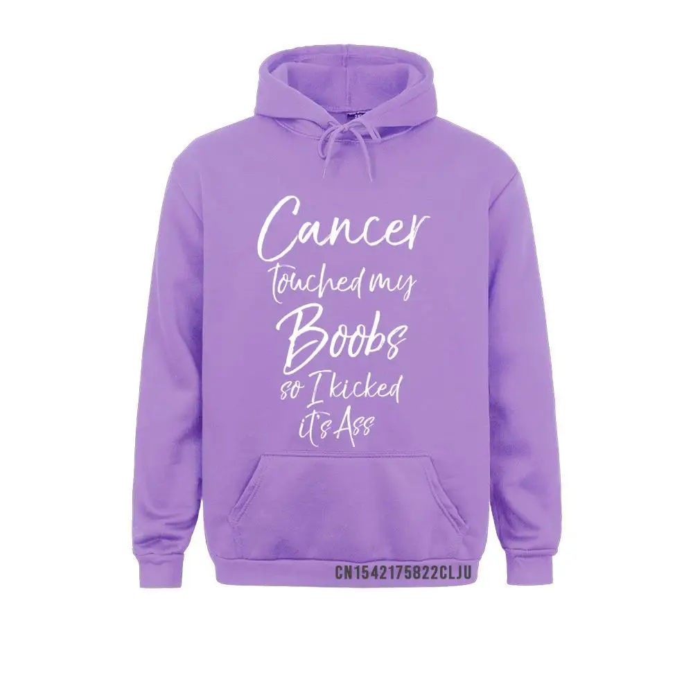 Long Sleeve Hoodies Men Sweatshirts Funny Breast Cancer Touched My Boobs So I Kicked It's Ass Warm Funny Clothes