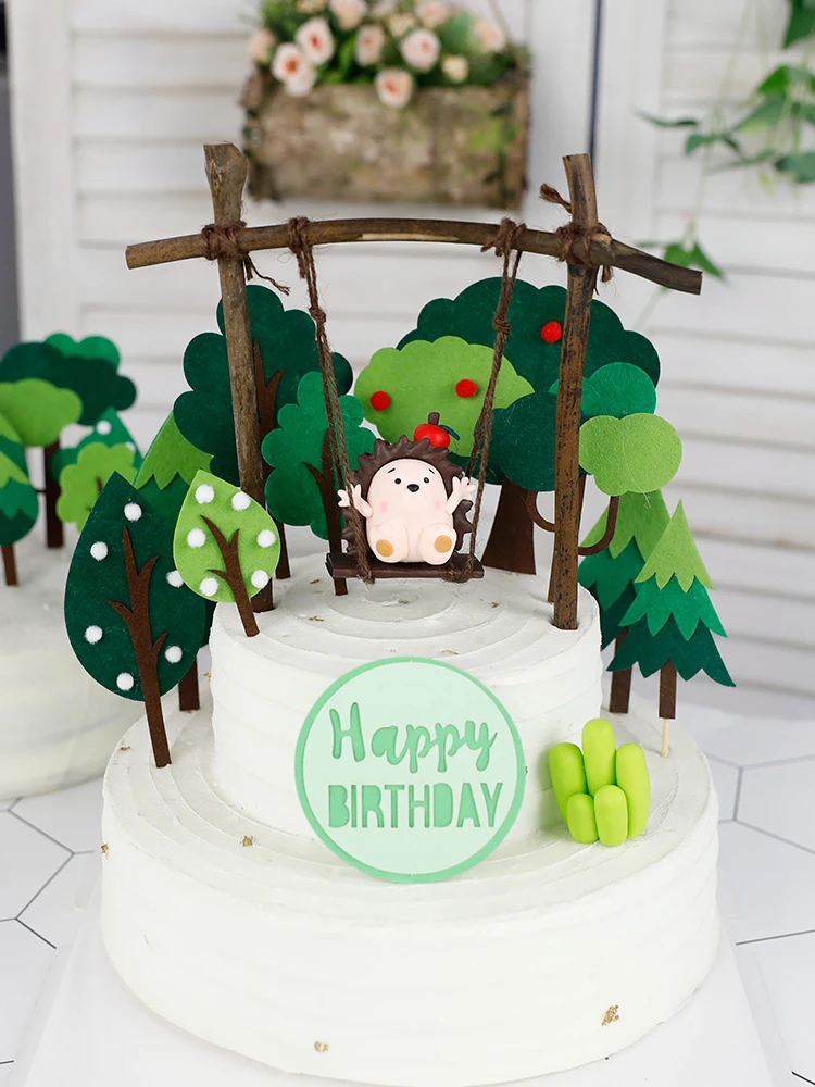 Cake  topper Birthday party decorations tree hedgehog a swing  cake topper Hawaiian Summer Wedding Party