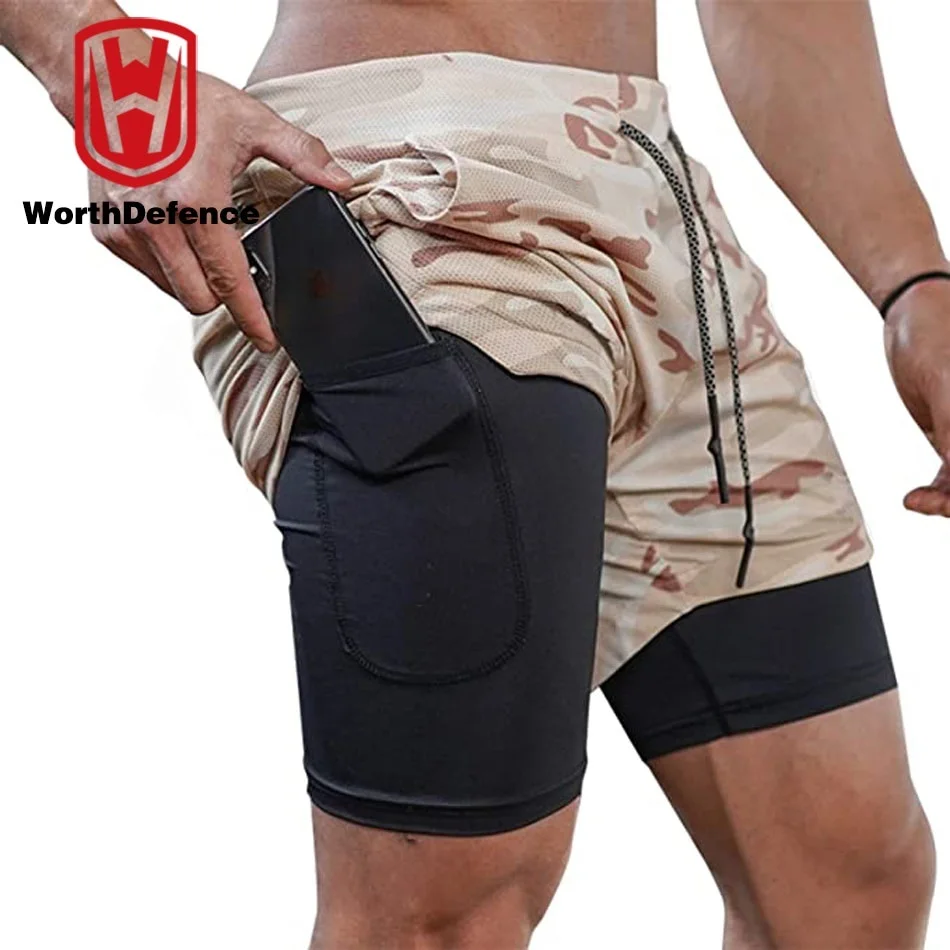 Worthdefence Men Summer Running Shorts for Sports Jogging Gym Fitness Quick Dry Sportwear Workout Compression Athletic Shorts