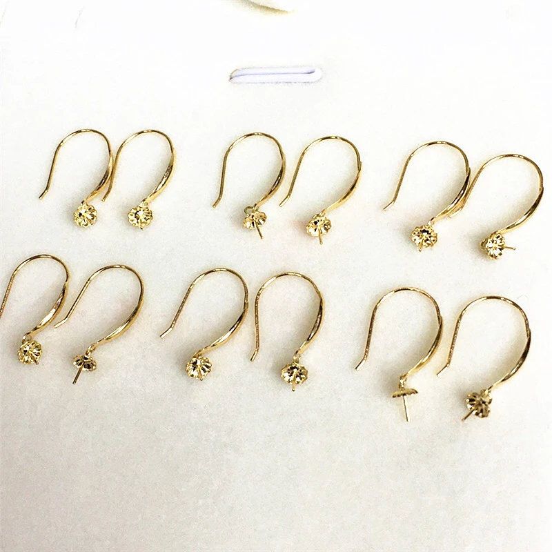 Real AU 750 18K Gold Earrings Mountings Findings Jewelry Mounts Settings Accessories Parts for Pearls Agate Coral Crystals Jade