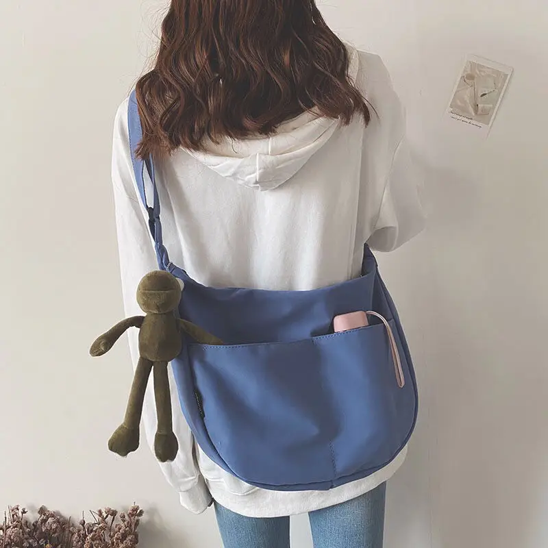 Canvas Shoulder Bags Women Solid Cross Body All-match for Students Teens School Bag Book Large Capacity Brief Harajuku Ulzzang