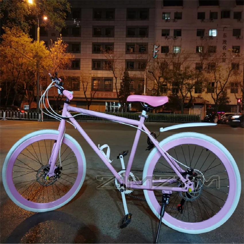 Bicycle 24 Inch Ultra Light Portable Student Road Bike For Adults Variable-speed Color Solid Tires Manual Front Brake Bike