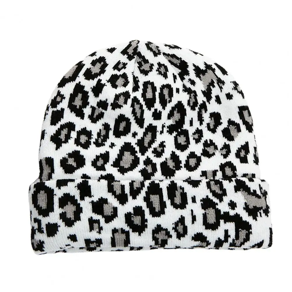 Adult Cap Leopard Dome Men Women Warm Stretchy Knitted Cap for Outdoor