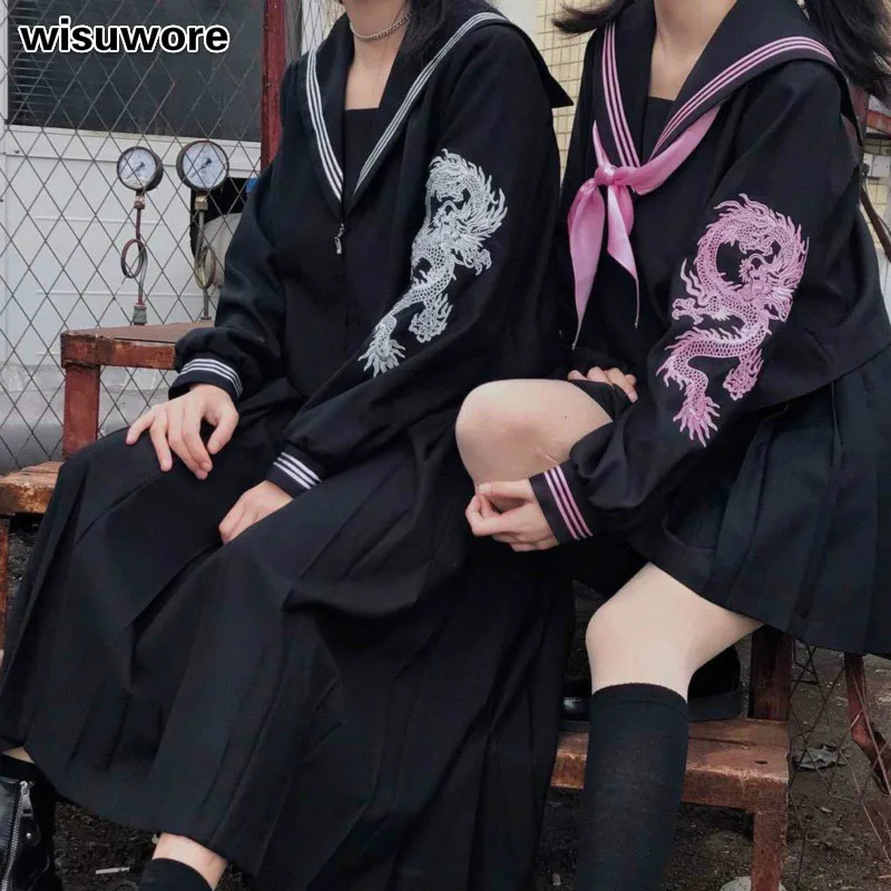 2021 New Jk Uniform School Girl Silver Dragon The Embroidery Uniform Gothic Styl Women Student Full Sets Clothes