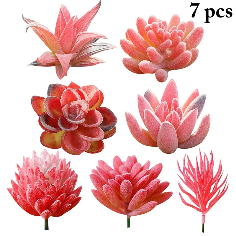 7PCS Artificial Succulents Various DIY Mini Office Desktop Landscape Succulents Decor PVC Plastic Fake Plants Home Decor