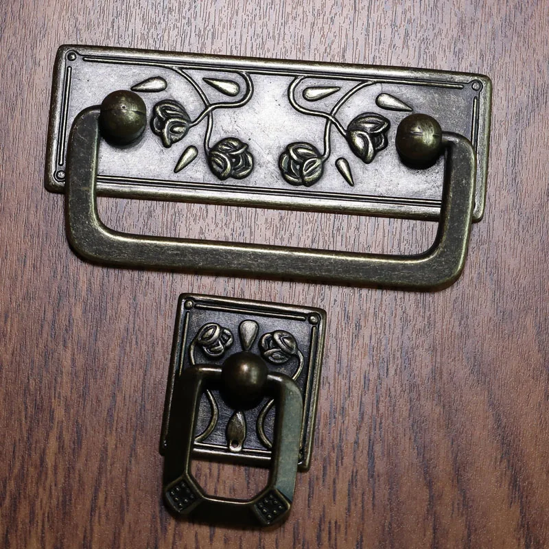 Hole Pitch 64mm Flat ring action handle antique bronze drawer shoe cabinet dresser door knobs pulls handle Retro style drop ring