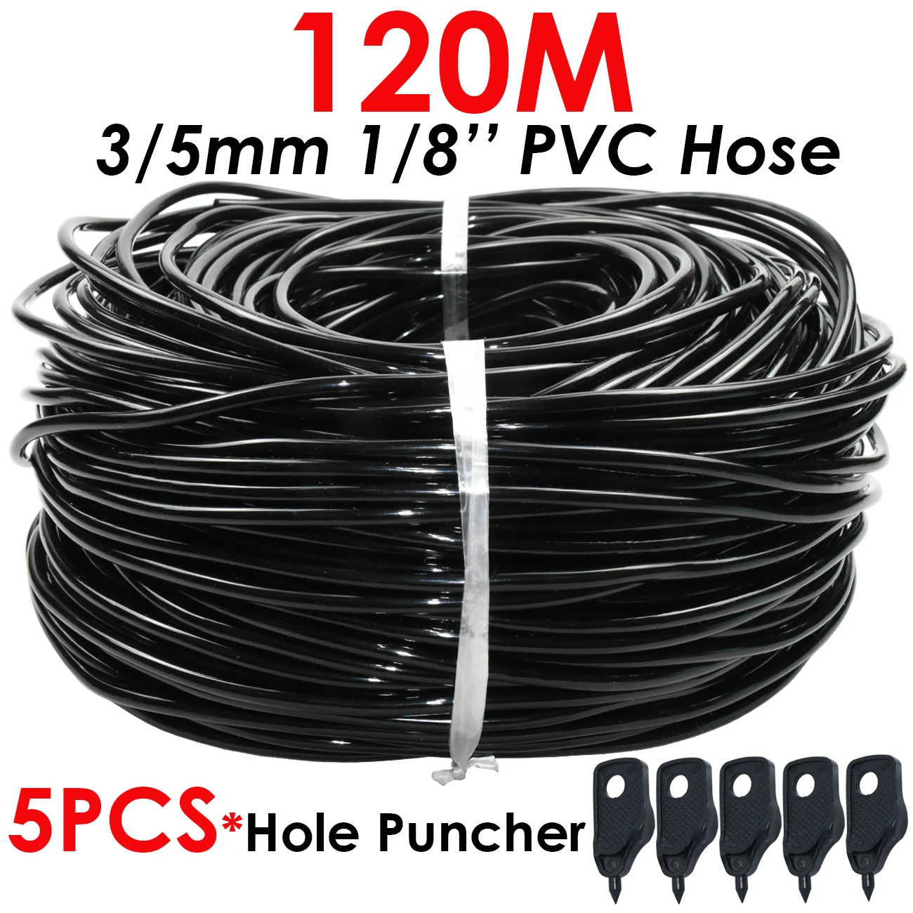 SPRYCLE 10-120M 3/5mm tubo flessibile in PVC sistema di irrigazione a goccia Micro w/ Puncher 1/8 \'\'tubo da giardino tubo freccia gocciolatore