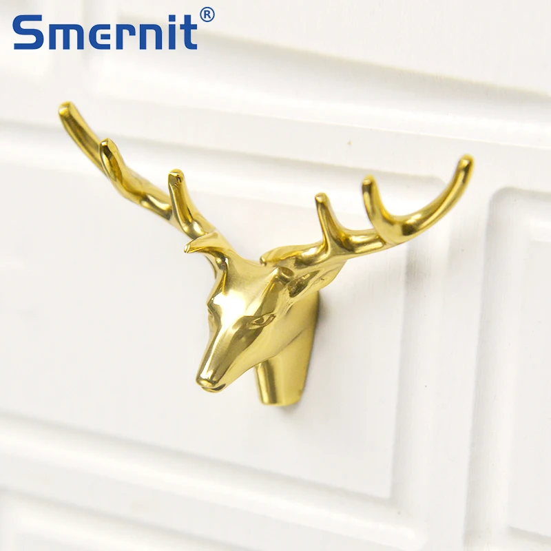 

Deer Head Brass Furniture Handles Creative Gold Door Knobs and Handles for Cabinet Kitchen Cupboard Closet Drawer Pulls Decor