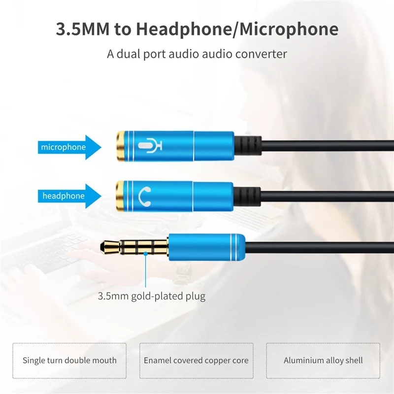 3.5mm Audio Splitter Cable Headset Adapter Headphone Mic Y Splitter 3.5mm AUX Male To 2 Female Separate Audio Microphone Plugs