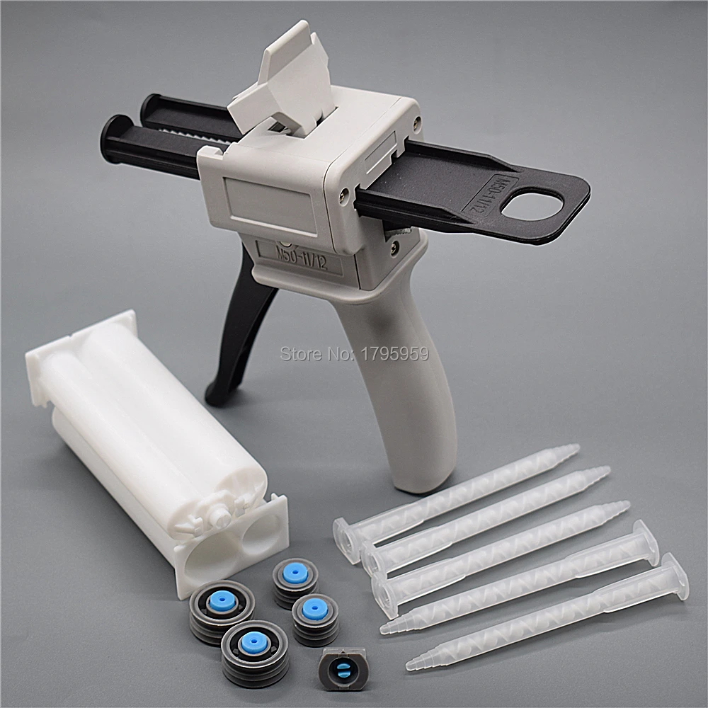 Pistola per colla 50ml AB pistola per colla epossidica 1: 1 pistola per calafataggio adesiva con ugello di miscelazione 5 pezzi e 2 pezzi 50ml 1: 1 cartuccia vuota a doppio barilotto
