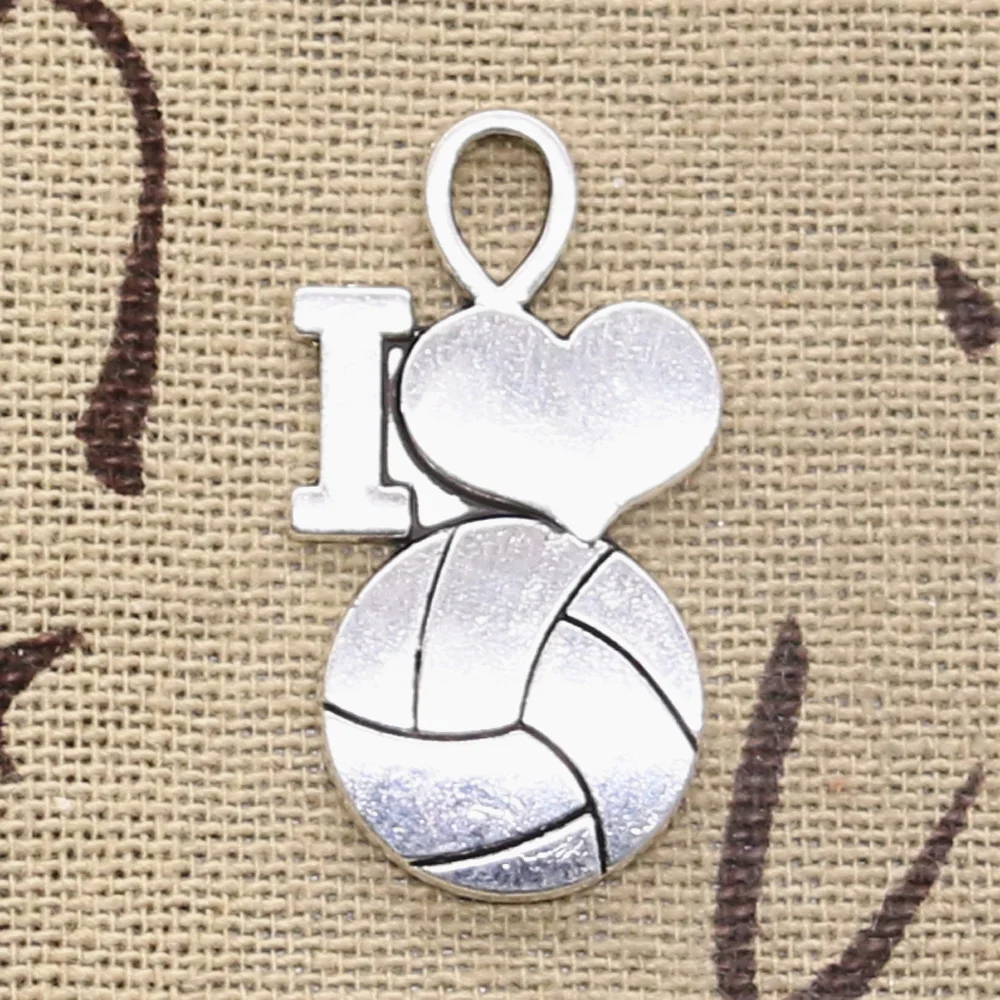 15pcs Charms I Love Volleyball 32x17mm Antique Silver Color Pendants DIY Crafts Making Findings Handmade Tibetan Jewelry