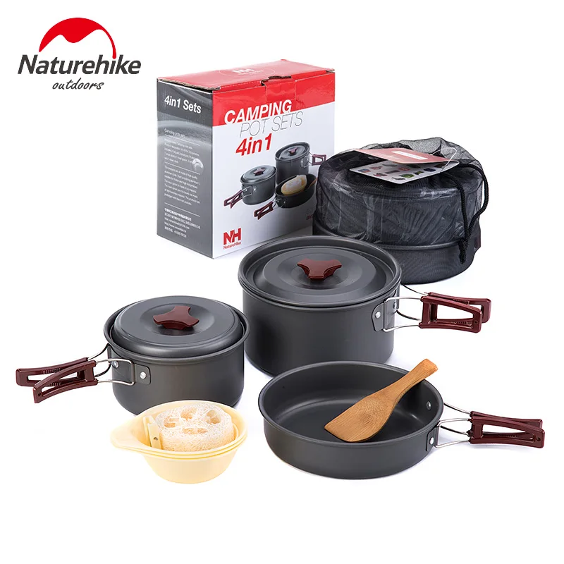 

Naturehike Camping Tableware 4 in 1 Portable Cookware Pan Bowl Pot Set 0.68kg Aluminium Alloy Pot Outdoor Folding Utensils