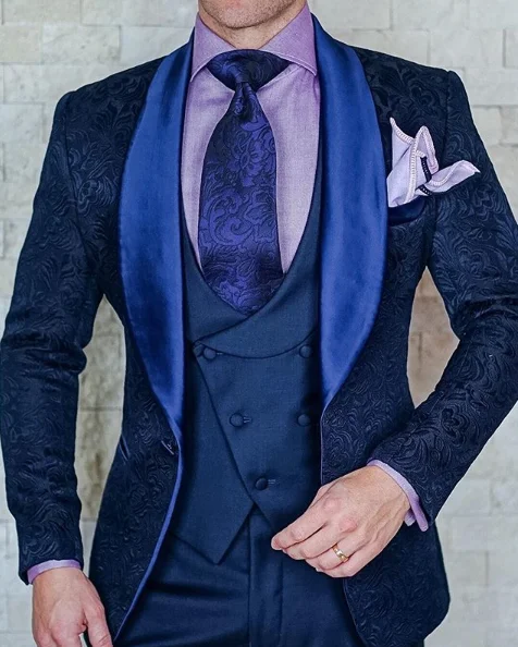 2024 Tailor-Made Burgundy Wedding Men Suits Slim Fit Tuxedo 3 Pieces Suits Groom Prom Jacquard Blazer Terno Masculino Suits