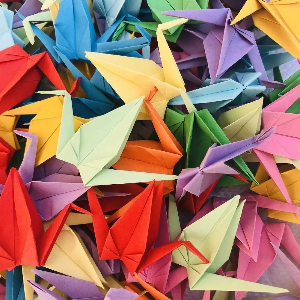 100PCS Folded Rainbow Japanese Origami Paper Cranes Premade Wedding Origami Dove Birds Party Decoration Valentine's Day Gift