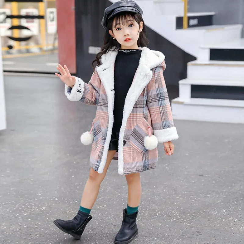 

Woolen Girls Baby's Kids Coat Jacket 2021 New Warm Thicken Winter Autumn Cotton Pocket Buttons Outerwear Children's Clothing